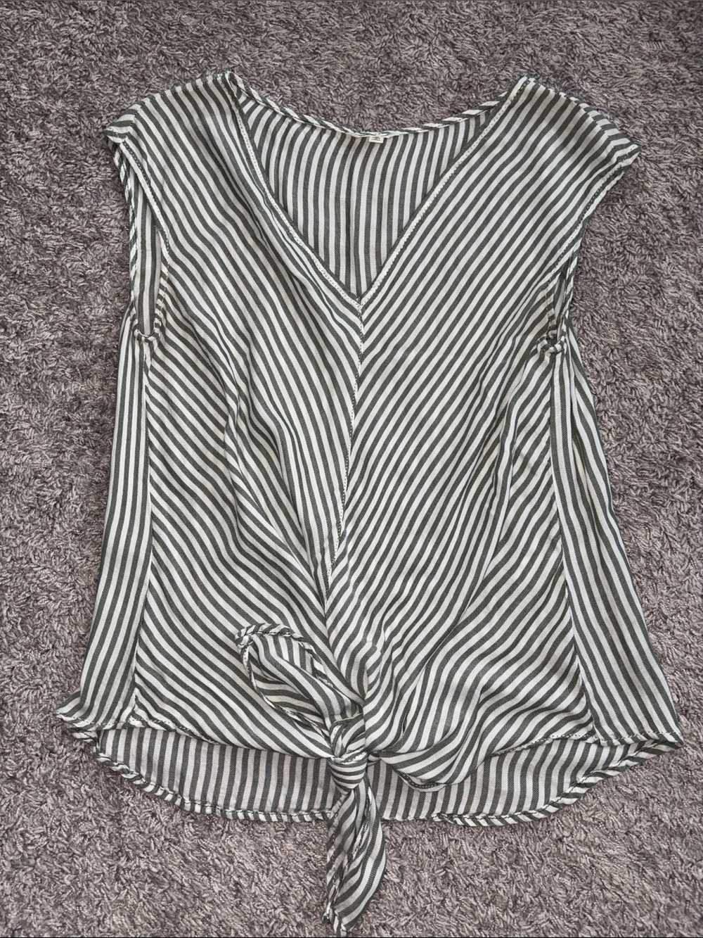 Striped Tie-Front Sleeveless Top - green & White